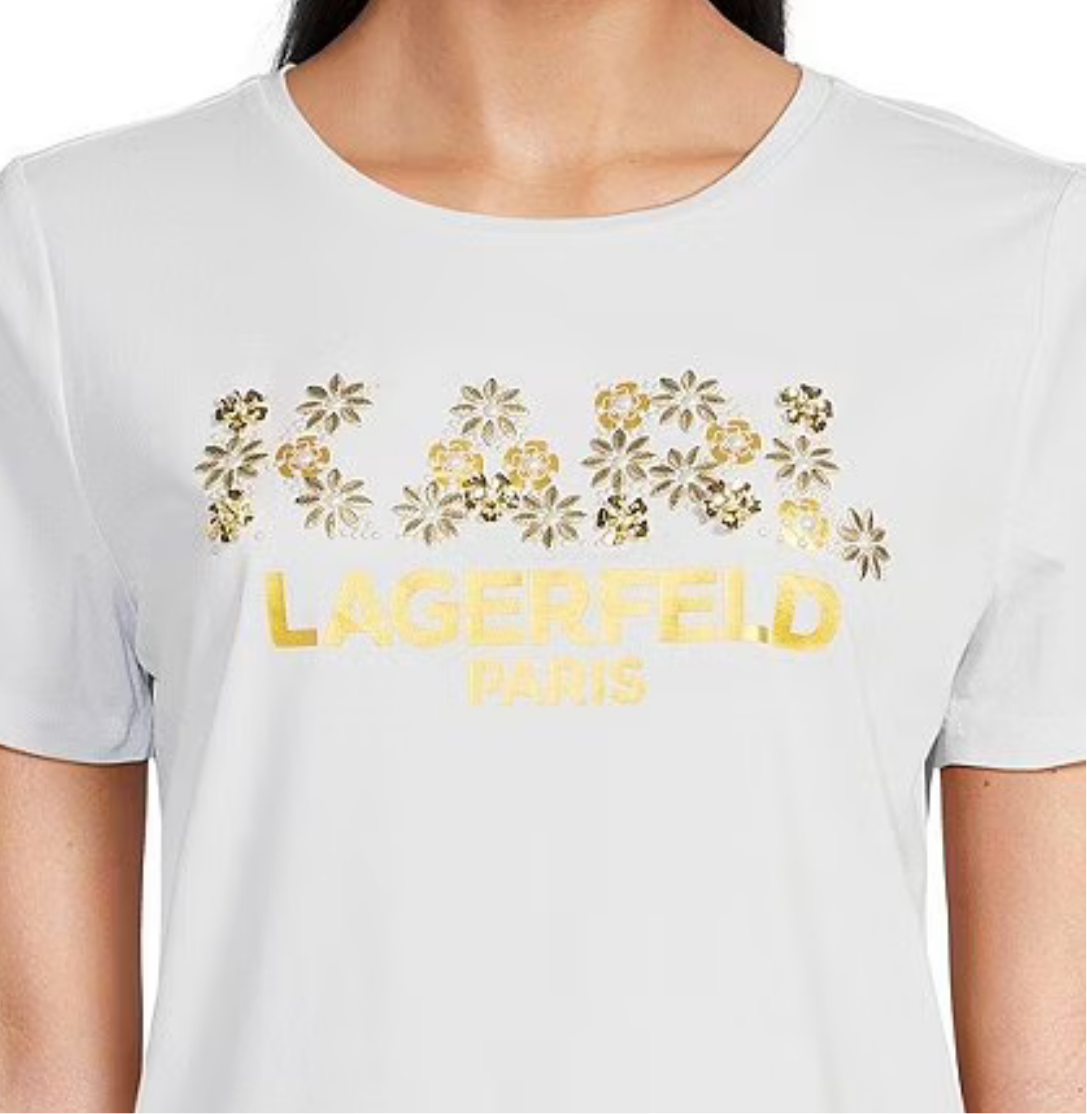 Karl Lagerfeld Knit Embellished Logo Short Sleeve Tee