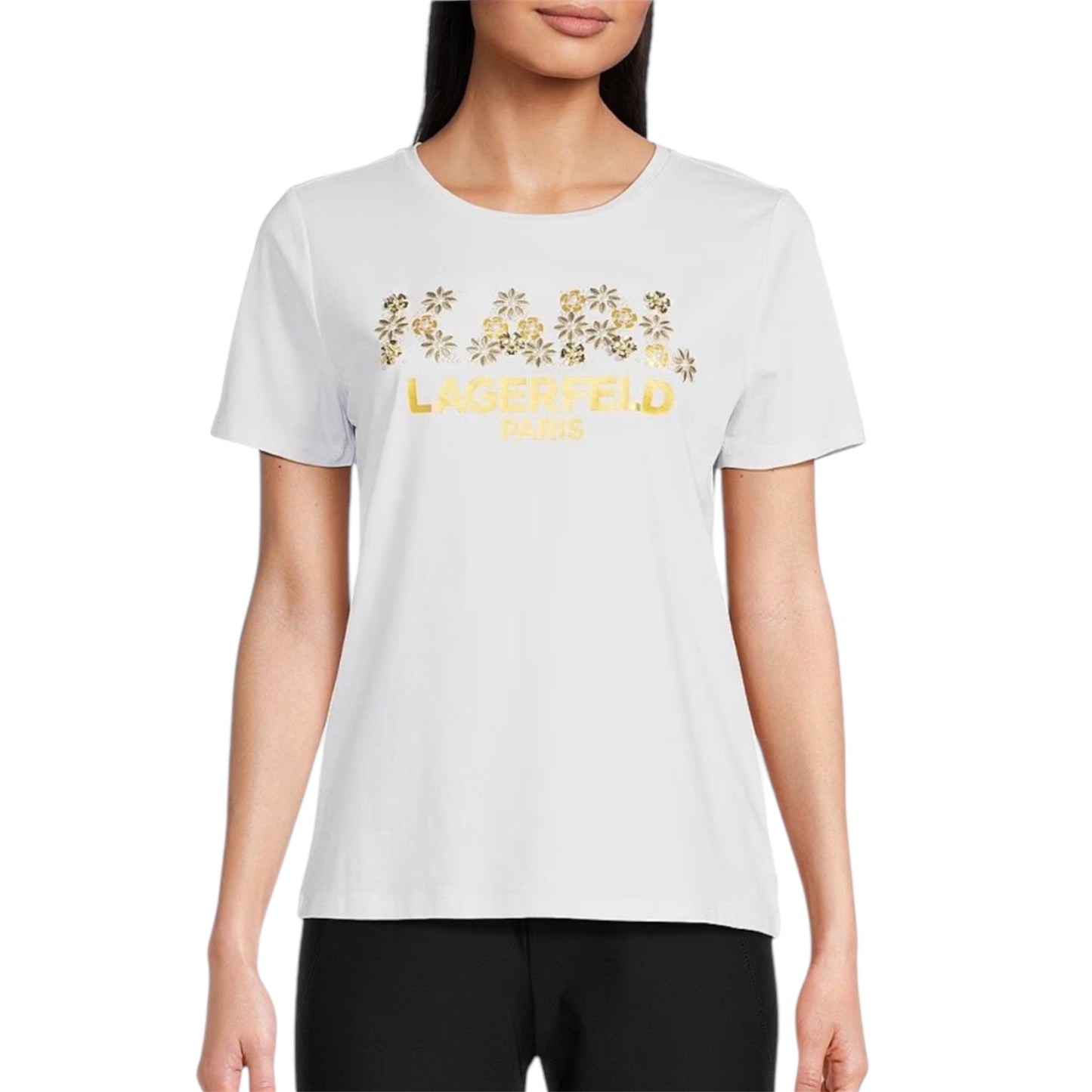 Karl Lagerfeld Knit Embellished Logo Short Sleeve Tee