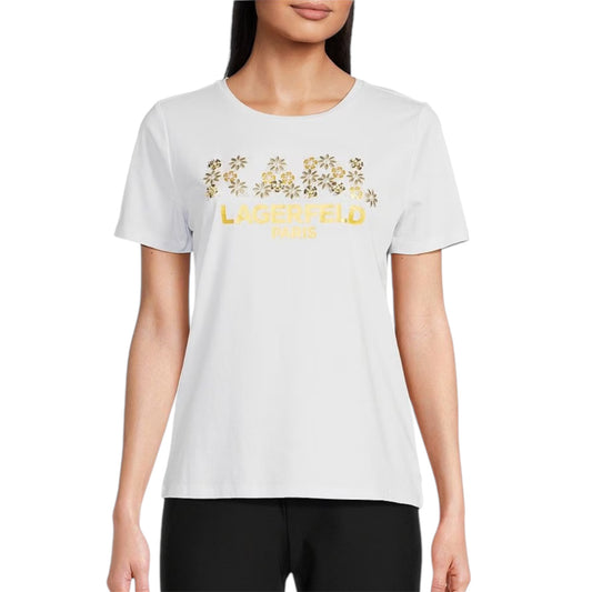 Karl Lagerfeld Knit Embellished Logo Short Sleeve Tee